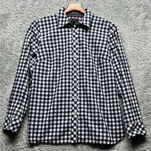Talbots Shirt Womens Small Blue White Check Polka Dot Flip Cuff Button Up Top